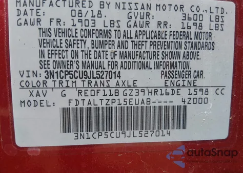 2018 Nissan Kicks Sr из США, поврежденный, VIN 3N1CP5CU9JL527014